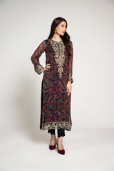 1 Piece Printed  Chiffon Embroidered Shirt (AT0013)